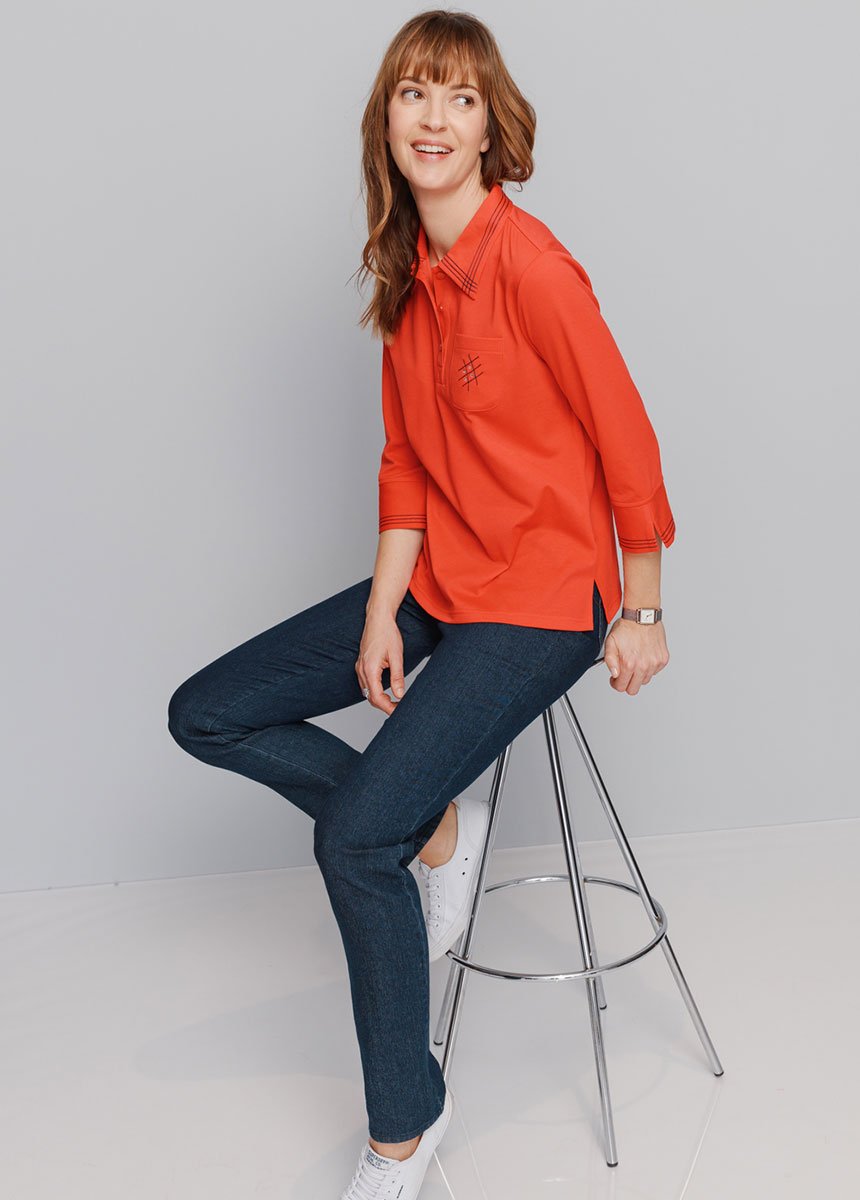 Polo_manga_3/4_con_detalles_de_costuras_Rojo_SF1_slim