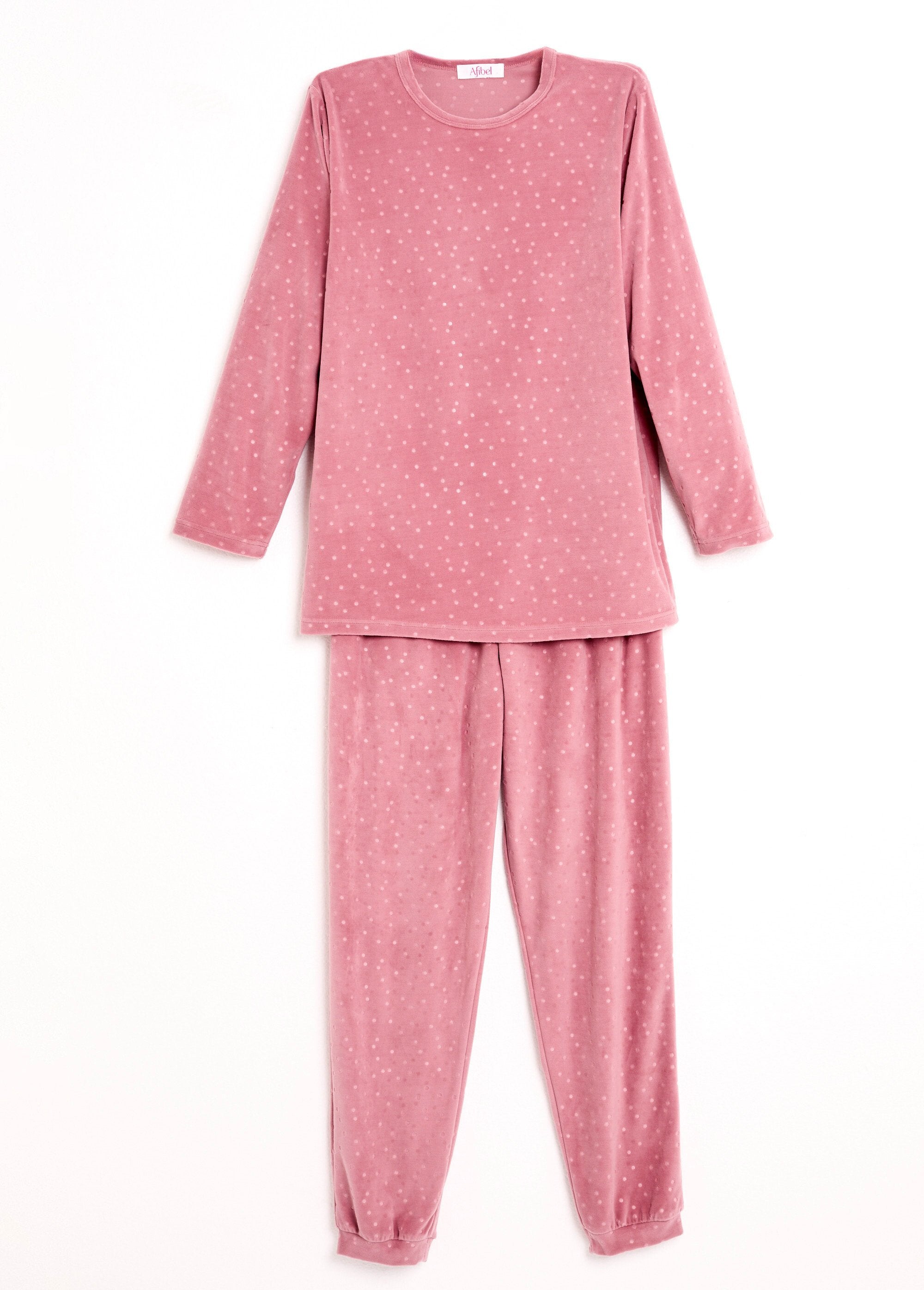 Pantalón_de_pijama_de_terciopelo_con_cuello_redondo_y_lunares_en_relieve_Rosa_AP1_slim