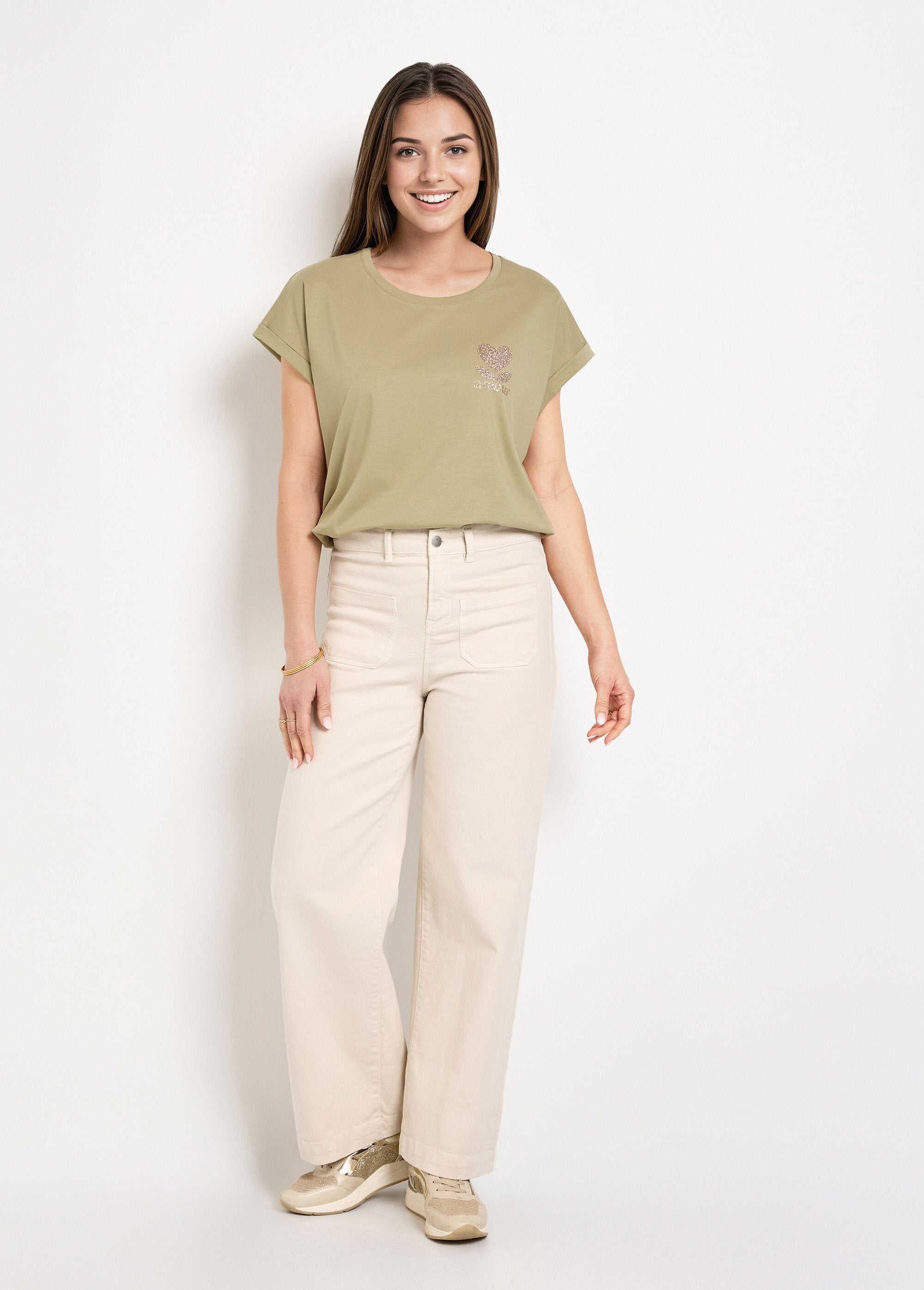 Camiseta_de_manga_corta_con_mensaje_brillante_Caqui_SF1_slim