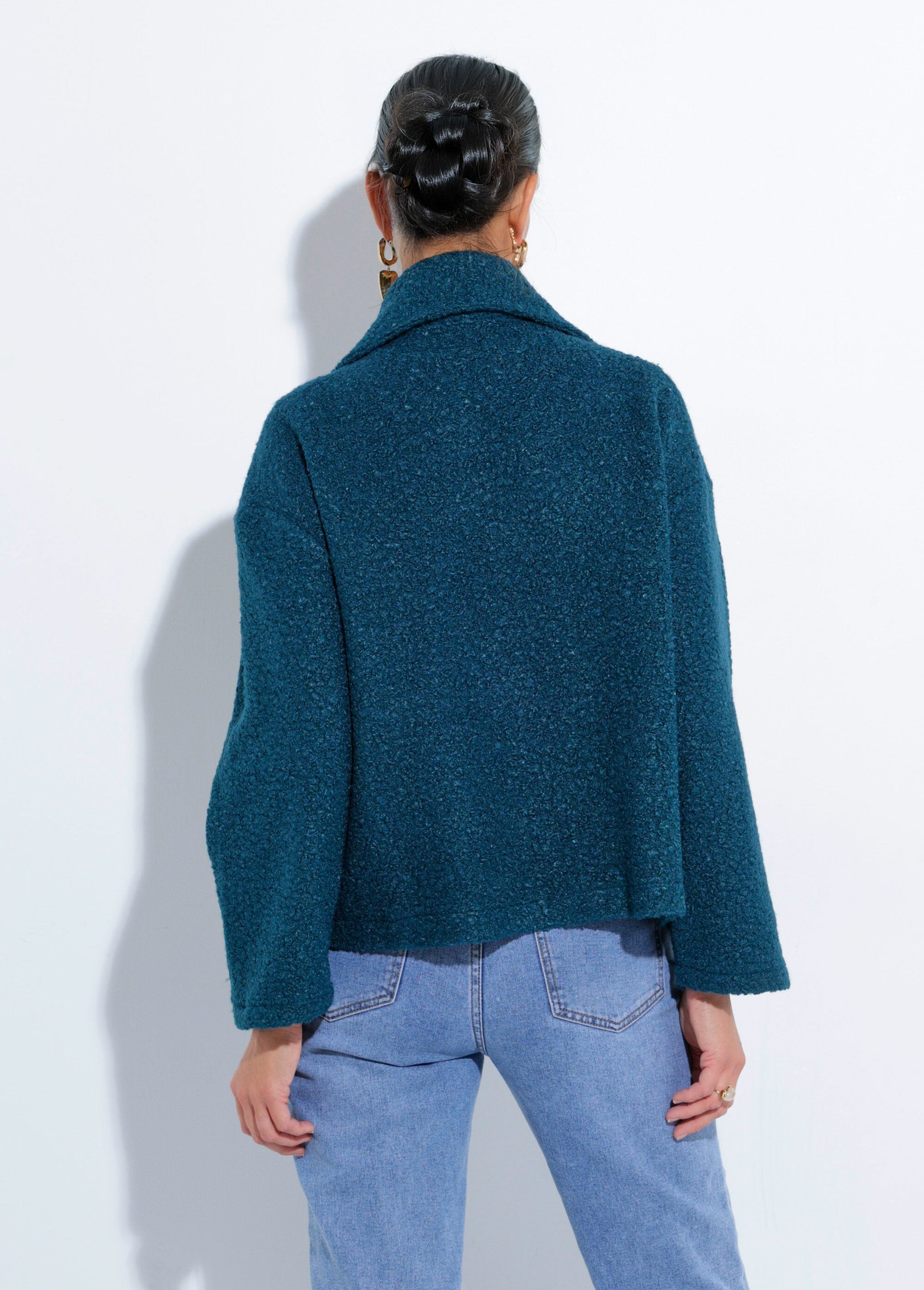 Caban_court_uni_façon_laine_bouclée_Vert_canard_DO1_slim