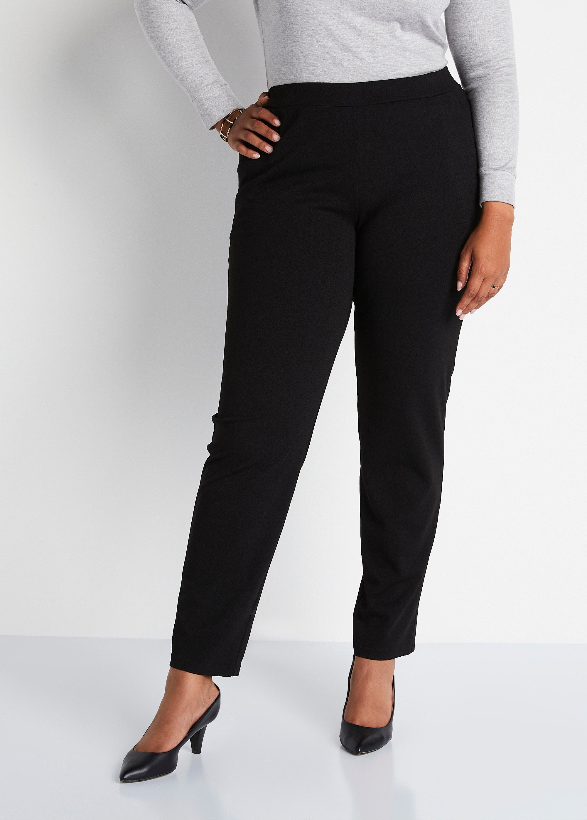 Pantalón_recto_con_cintura_elástica_y_punto_crepé_Negro_FA1_curvy