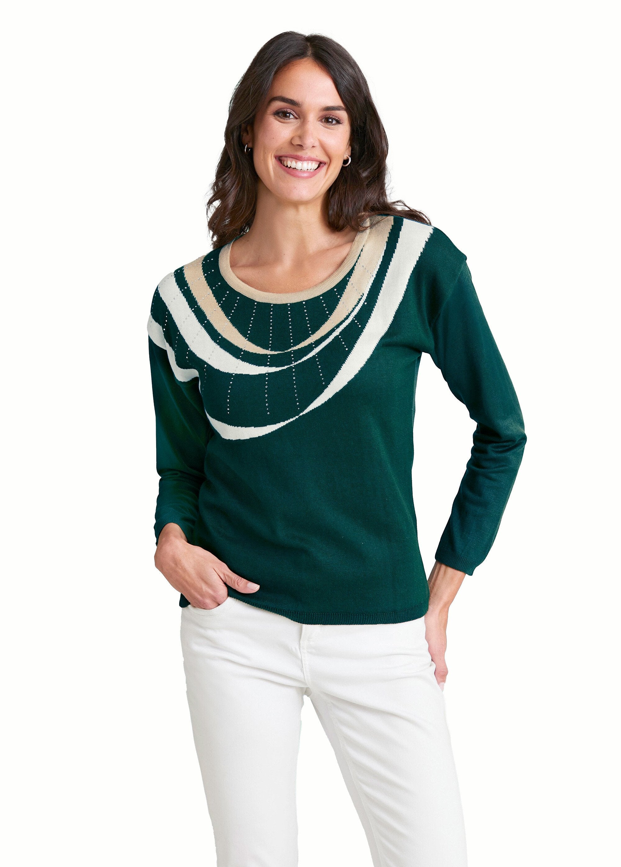 Jersey_corto_de_jacquard_con_strass_y_cuello_redondo_Verde_y_beige_FA1_slim