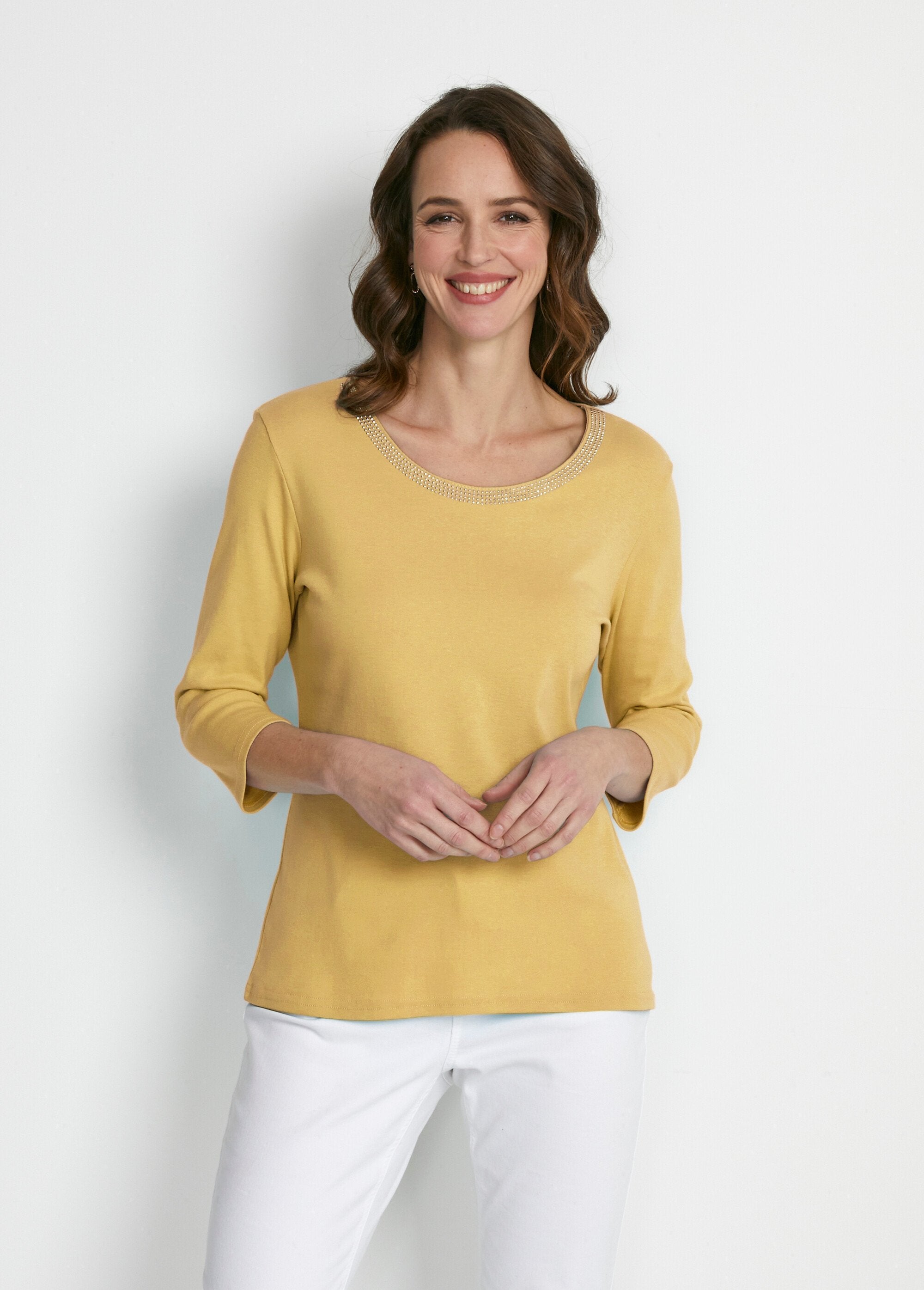 Camiseta_de_fantasía_con_tachuelas_y_manga_3/4_AMARILLO_FA1_slim